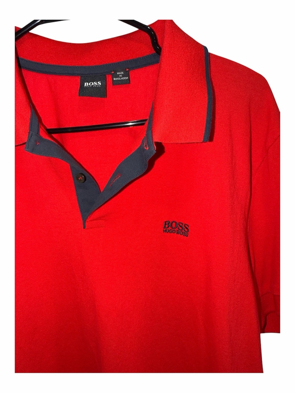 Hugo Boss Firenze 33 Red Polo Shirt Navy Trim Men’s XL - Picture 2 of 7